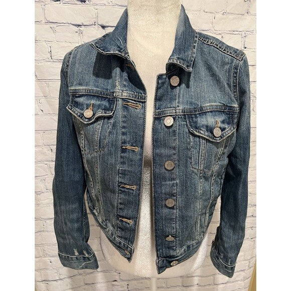 Garage Classic Fit Denim Faded Wash Crop Jean Jacket Size Small - Picture 2 of 8